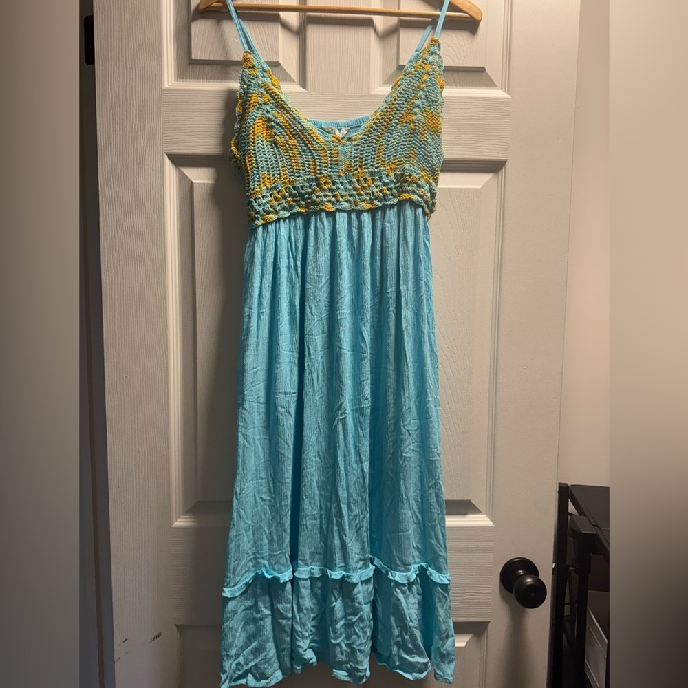 Blue and Yellow Crochet Maxi Dress